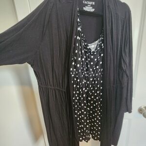 Cacique Black Polka Dot Dress with Cardigan